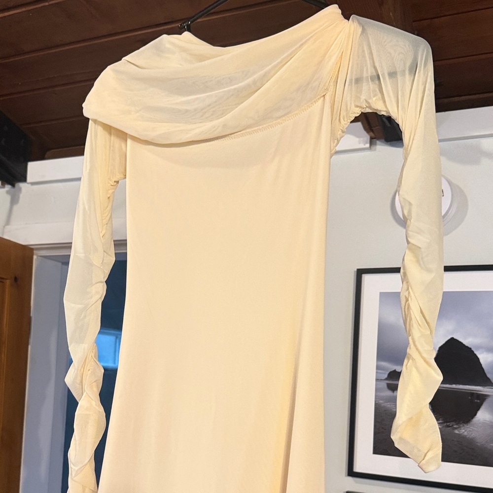 Bardot Cream Off-Shoulder Long Sleeve Dress